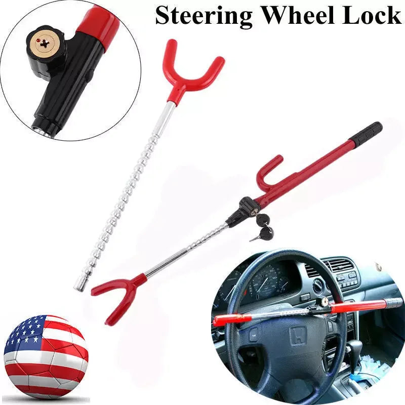Steering Wheel Lock Twin Hooks Anti Theft Universal Car Security Lock With 2 Keys Adjustable Length Hook for Car Van Truck SUV