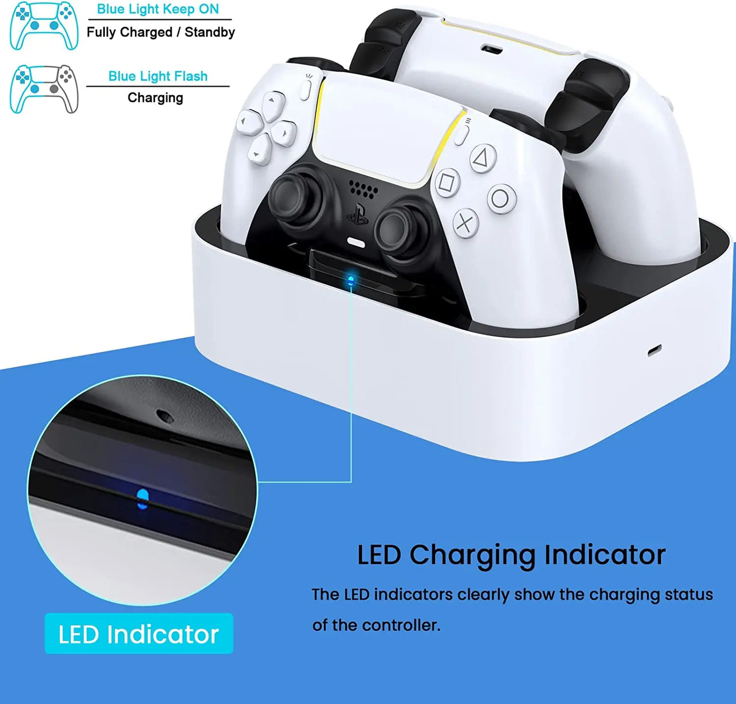 PS5 Controller Charger Station for Playstation 5 Dual for for DualSense Edge Control Fast Charging Dock Stand with Cable