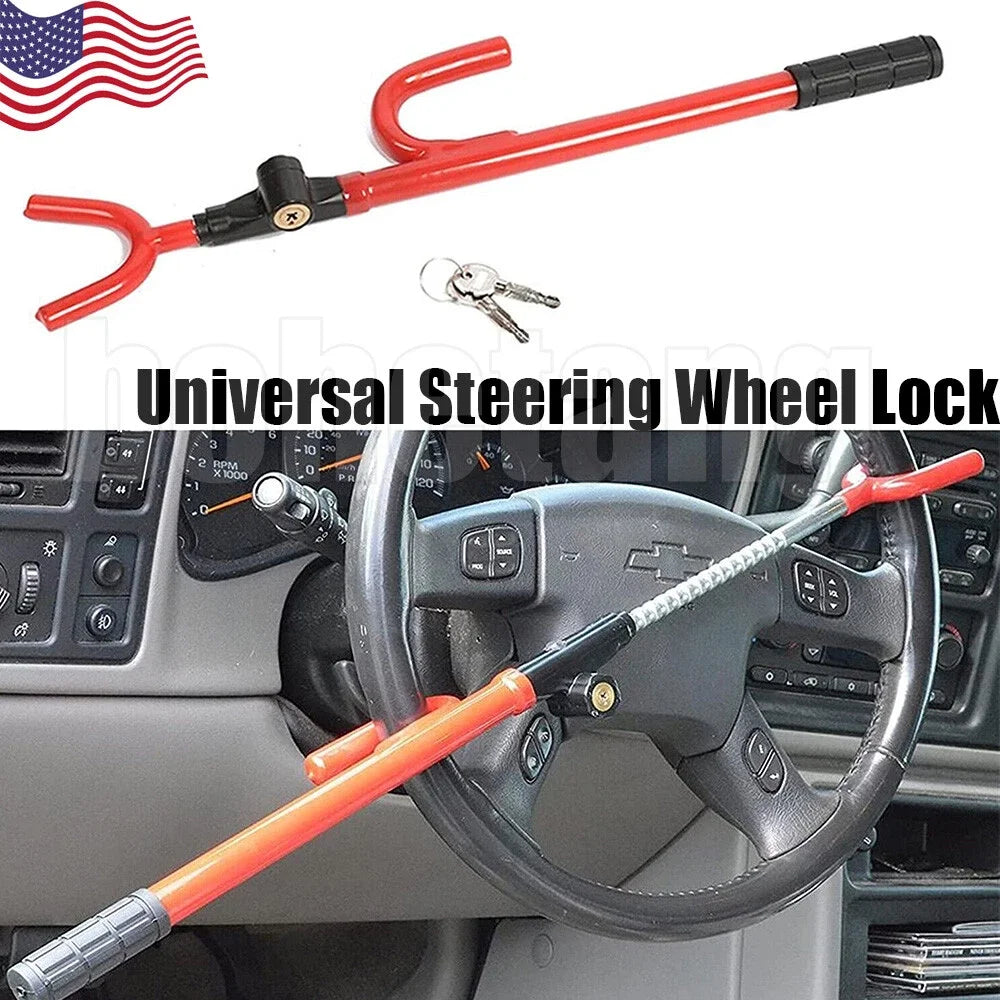 Steering Wheel Lock Twin Hooks Anti Theft Universal Car Security Lock With 2 Keys Adjustable Length Hook for Car Van Truck SUV