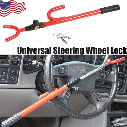 Steering Wheel Lock Twin Hooks Anti Theft Universal Car Security Lock With 2 Keys Adjustable Length Hook for Car Van Truck SUV
