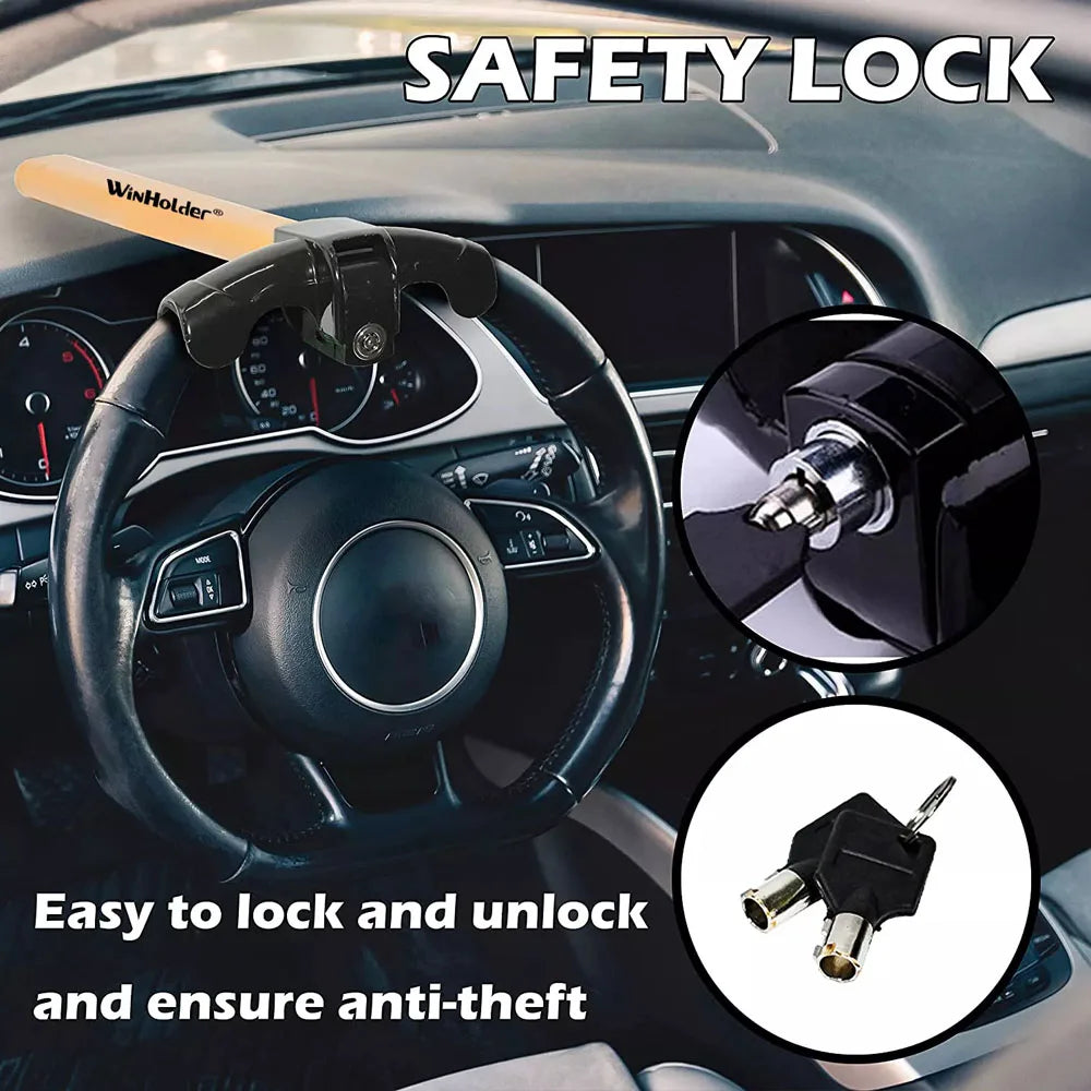 Universal Car Steering Wheel Lock with Keys Security Steering Anti-Theft Stainless T-Bar Steering Wheel Immobiliser