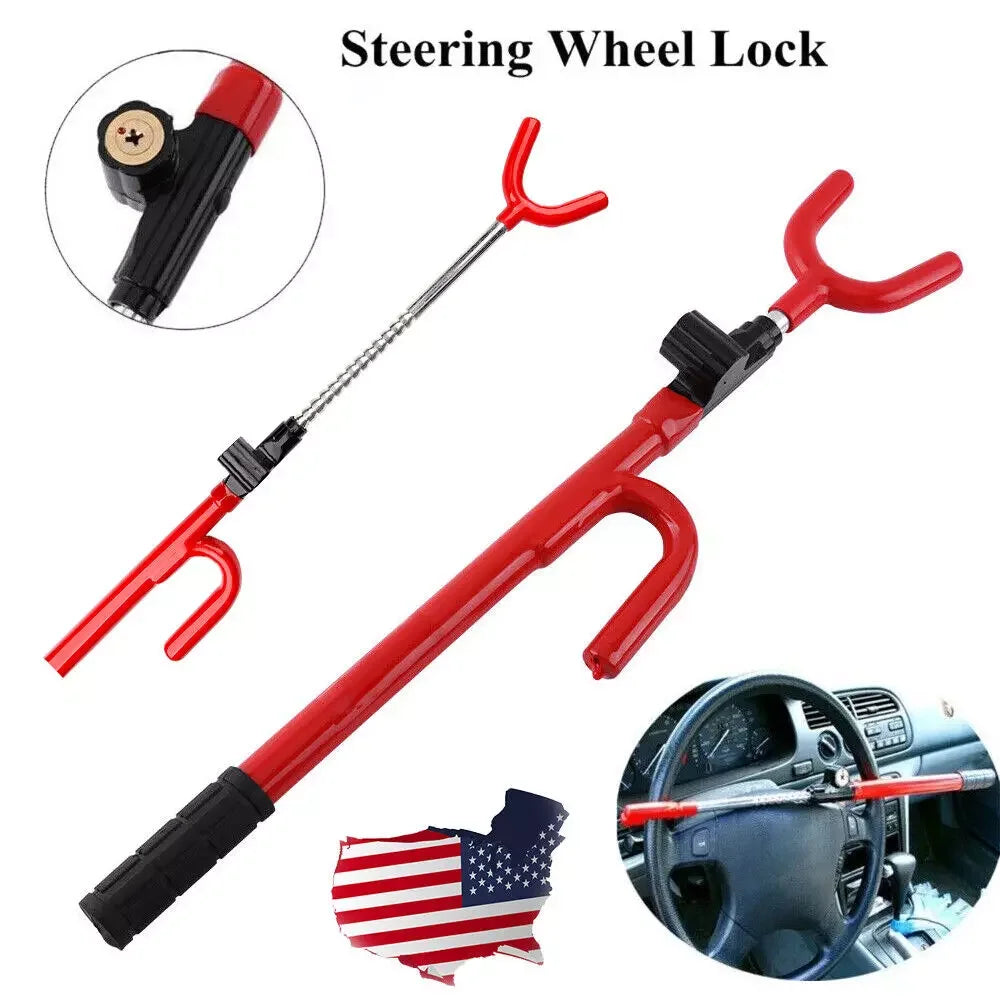 Steering Wheel Lock Twin Hooks Anti Theft Universal Car Security Lock With 2 Keys Adjustable Length Hook for Car Van Truck SUV