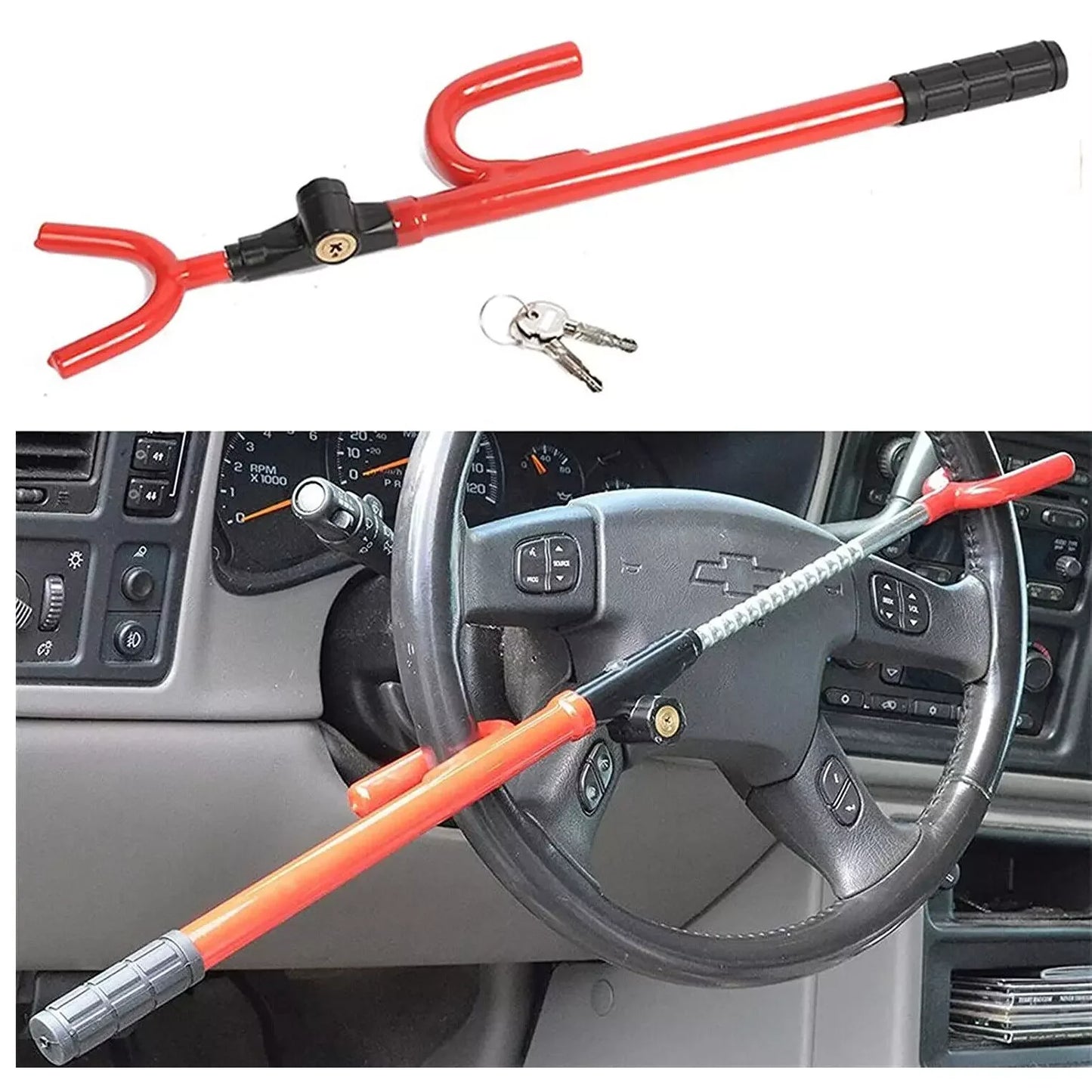 Steering Wheel Lock Twin Hooks Anti Theft Universal Car Security Lock With 2 Keys Adjustable Length Hook for Car Van Truck SUV